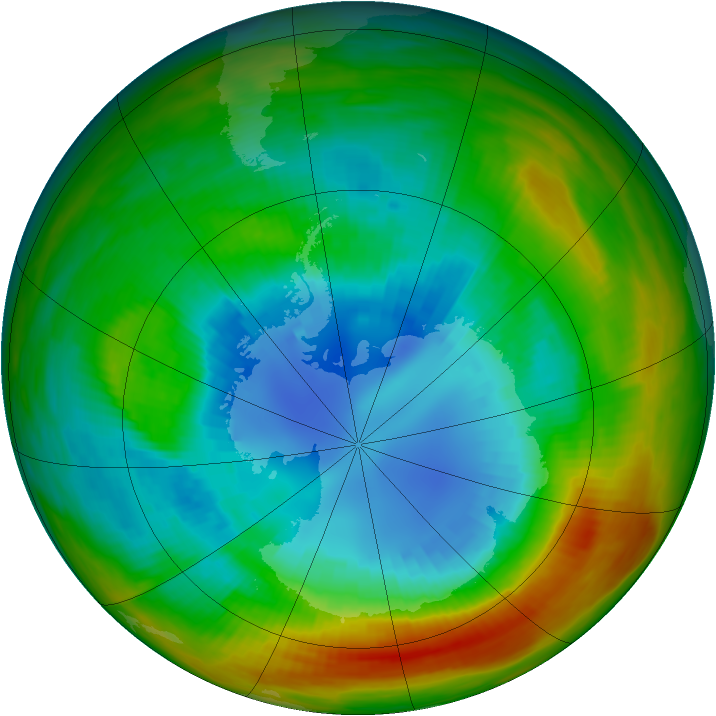 Antarctic ozone map for 31 August 1983